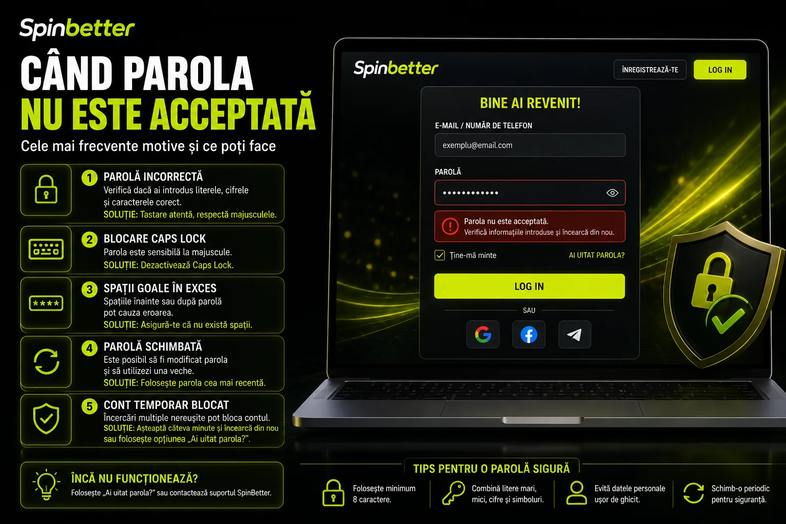 când parola nu este acceptată la SpinBetter login