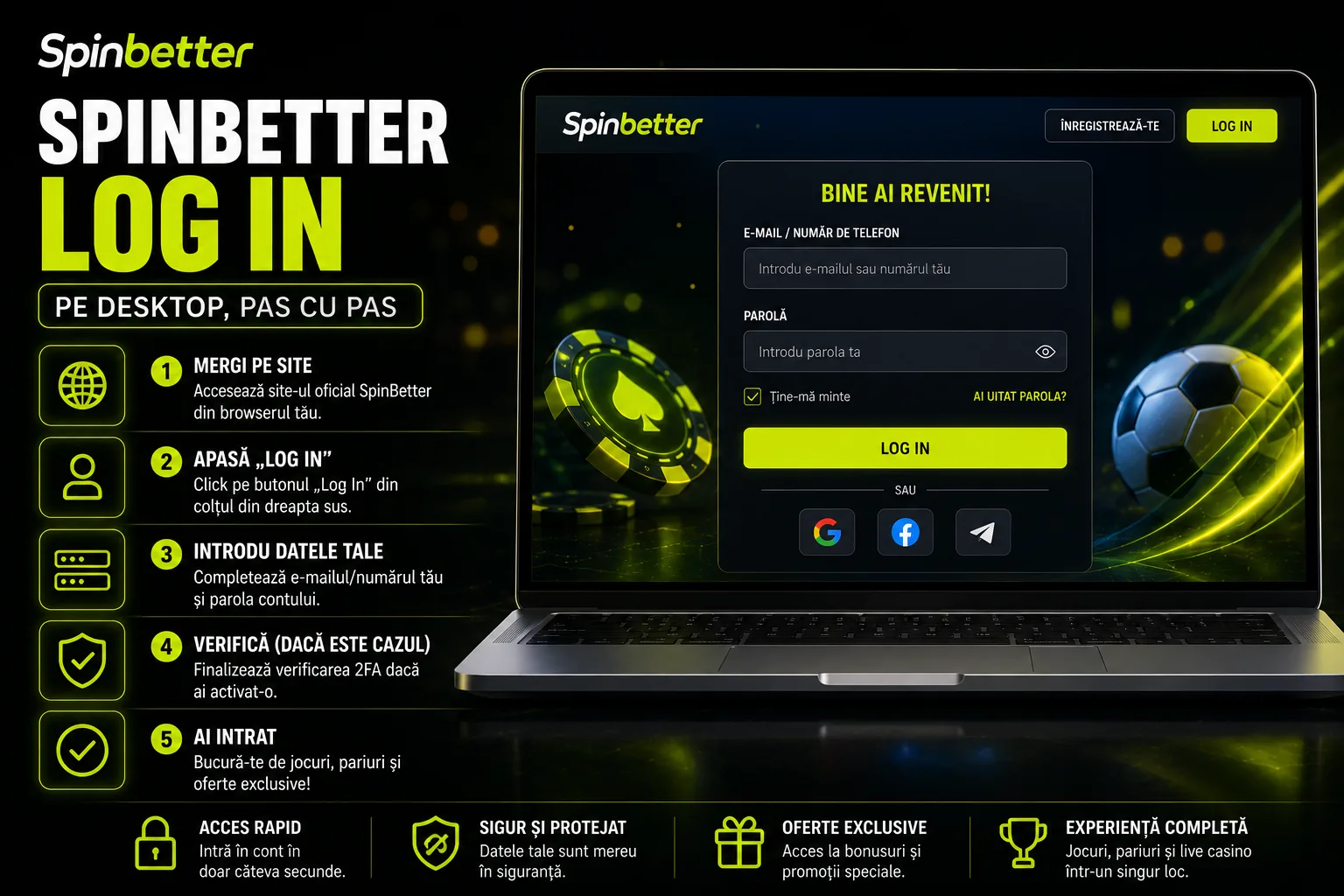 SpinBetter log in de pe desktop, pas cu pas